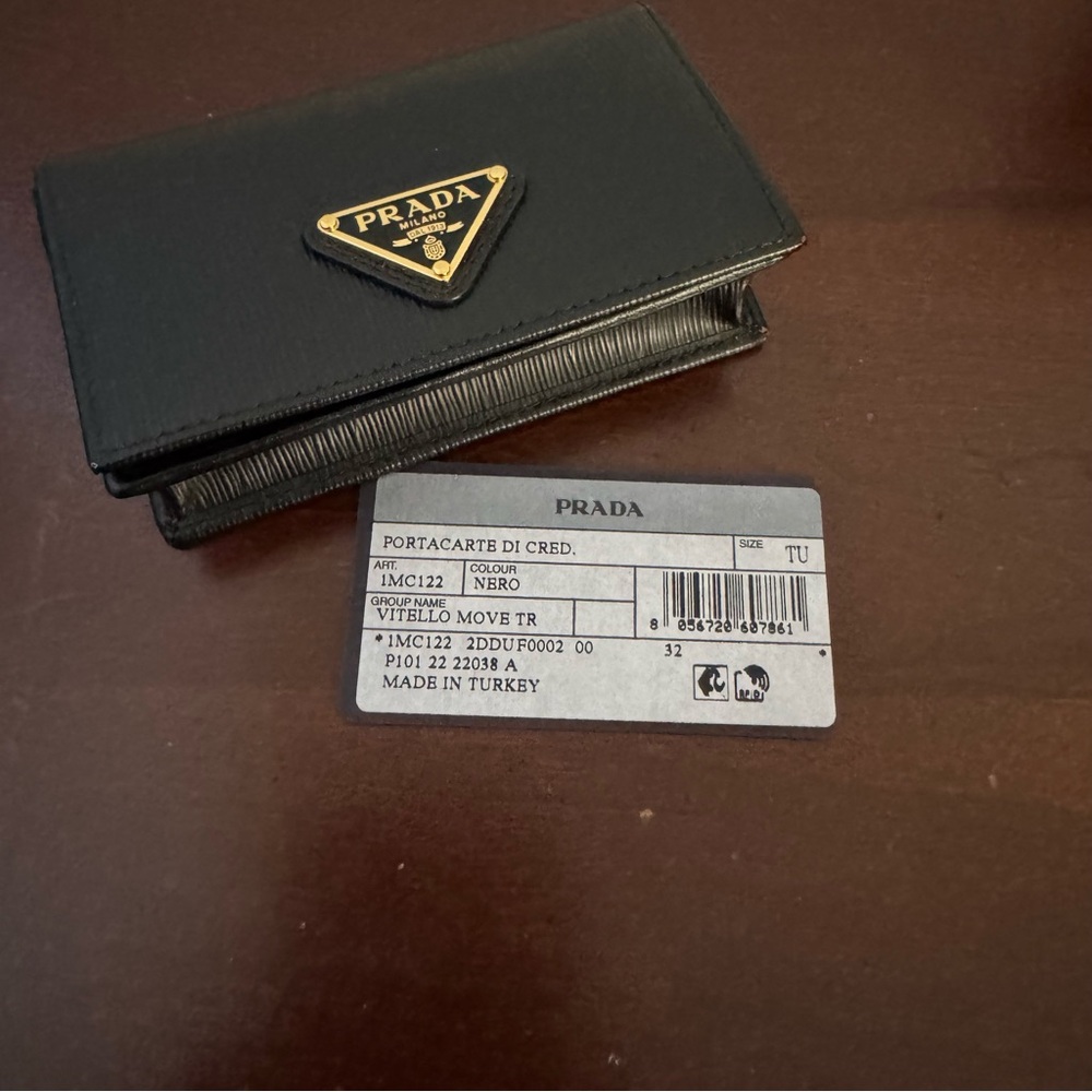 Prada Leather Card and Key Holder Compact Wallet Black